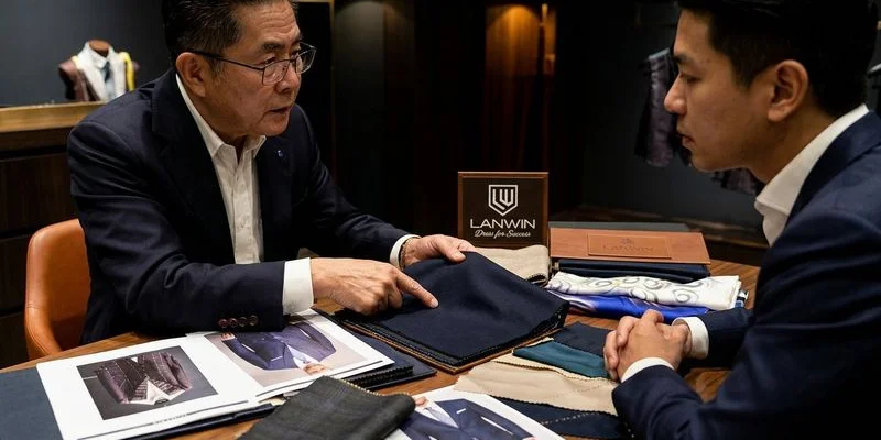 Initial consultation discussing suit style, silhouette, and personal preferences