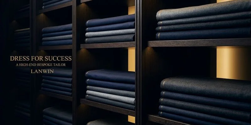 Master tailor selecting premium fabric from an extensive fabric library