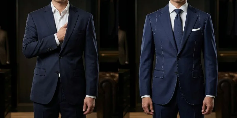 Comparison of standard suit fit versus bespoke fit on different body types
