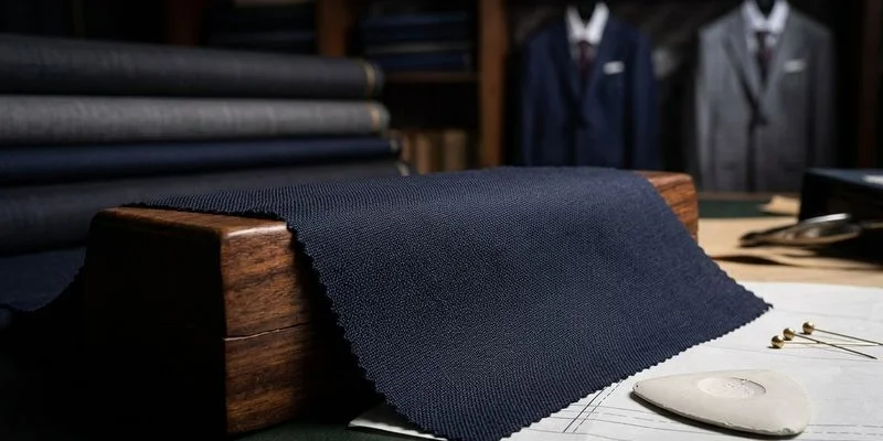 Close-up of tropical weight wool fabrics showing weave texture and breathability