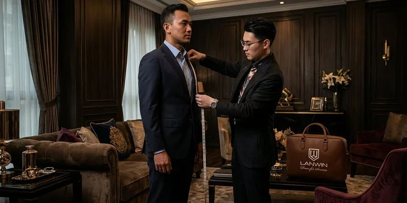 Master tailor arriving for a private VVIP consultation at a client residence