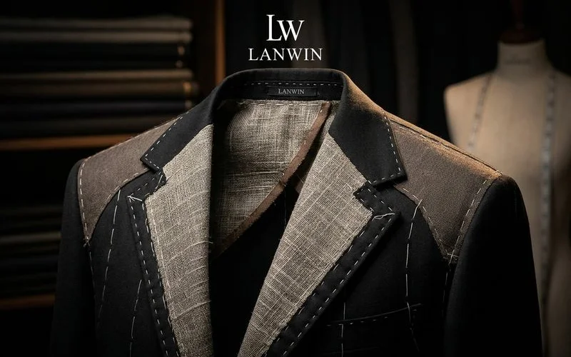 Detailed view of canvas interlining used in bespoke suit construction