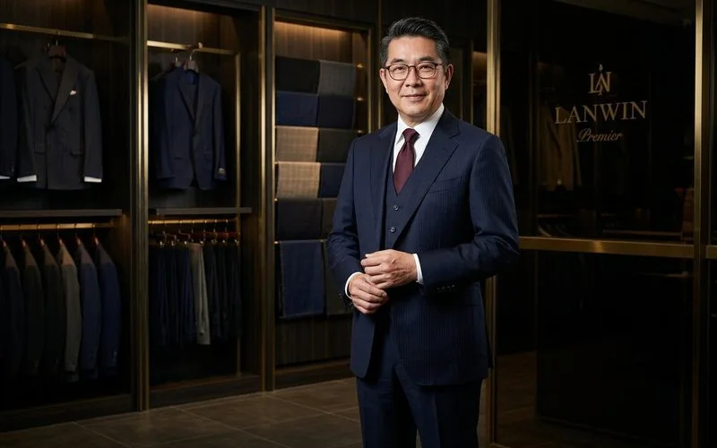 Gentleman in perfectly fitted bespoke suit at LANWIN Premier