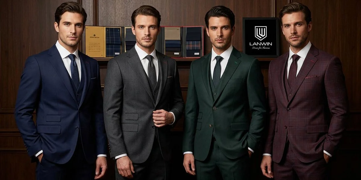 Coordinated groomsmen in complementary blue suits standing together at a Malaysian outdoor wedding