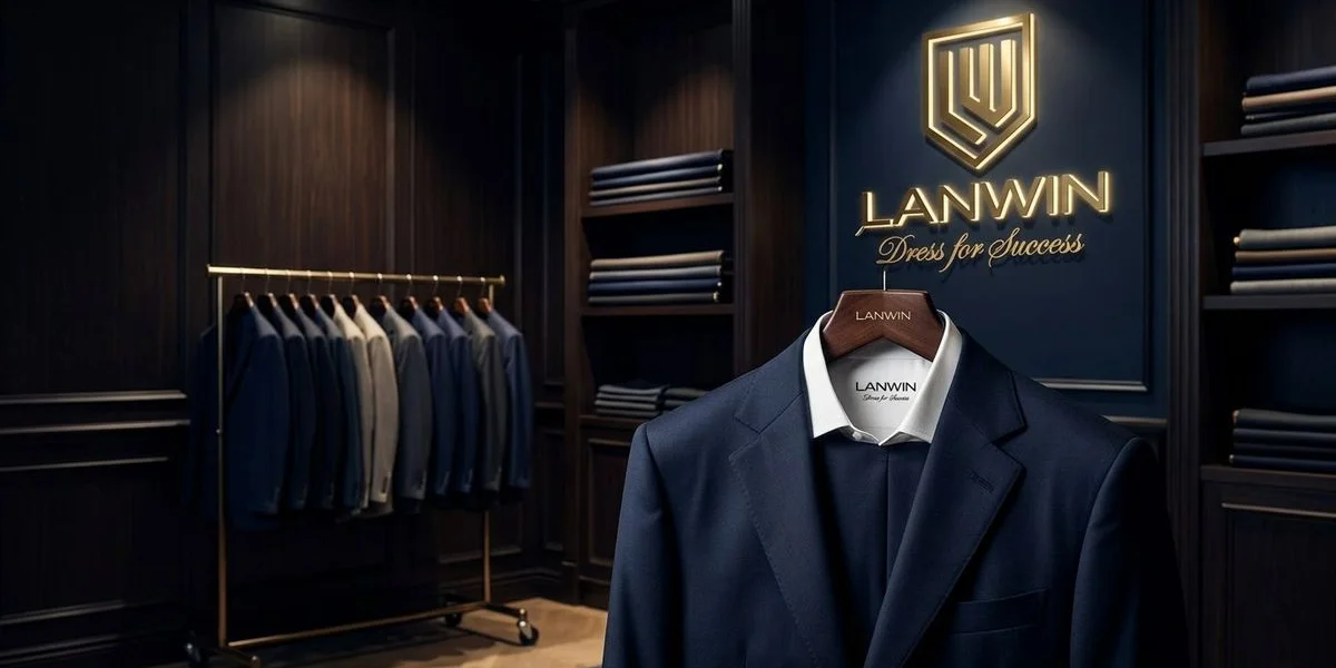 Finished bespoke suit on a mannequin in an elegant tailoring atelier with natural light