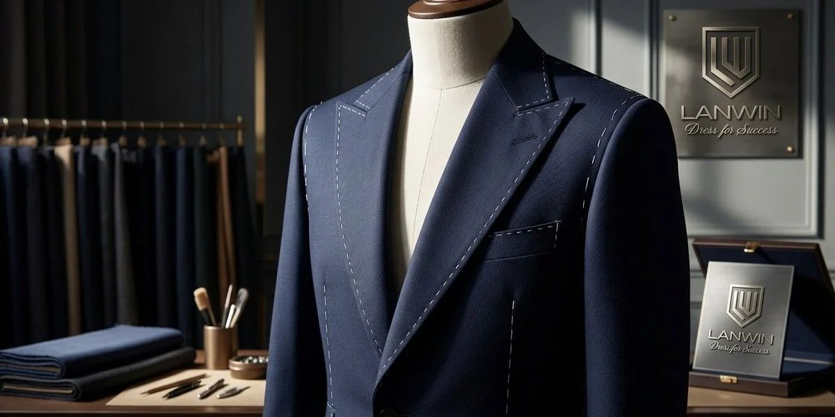 Elegant single-breasted wedding suit with peak lapels crafted in luxurious navy fabric